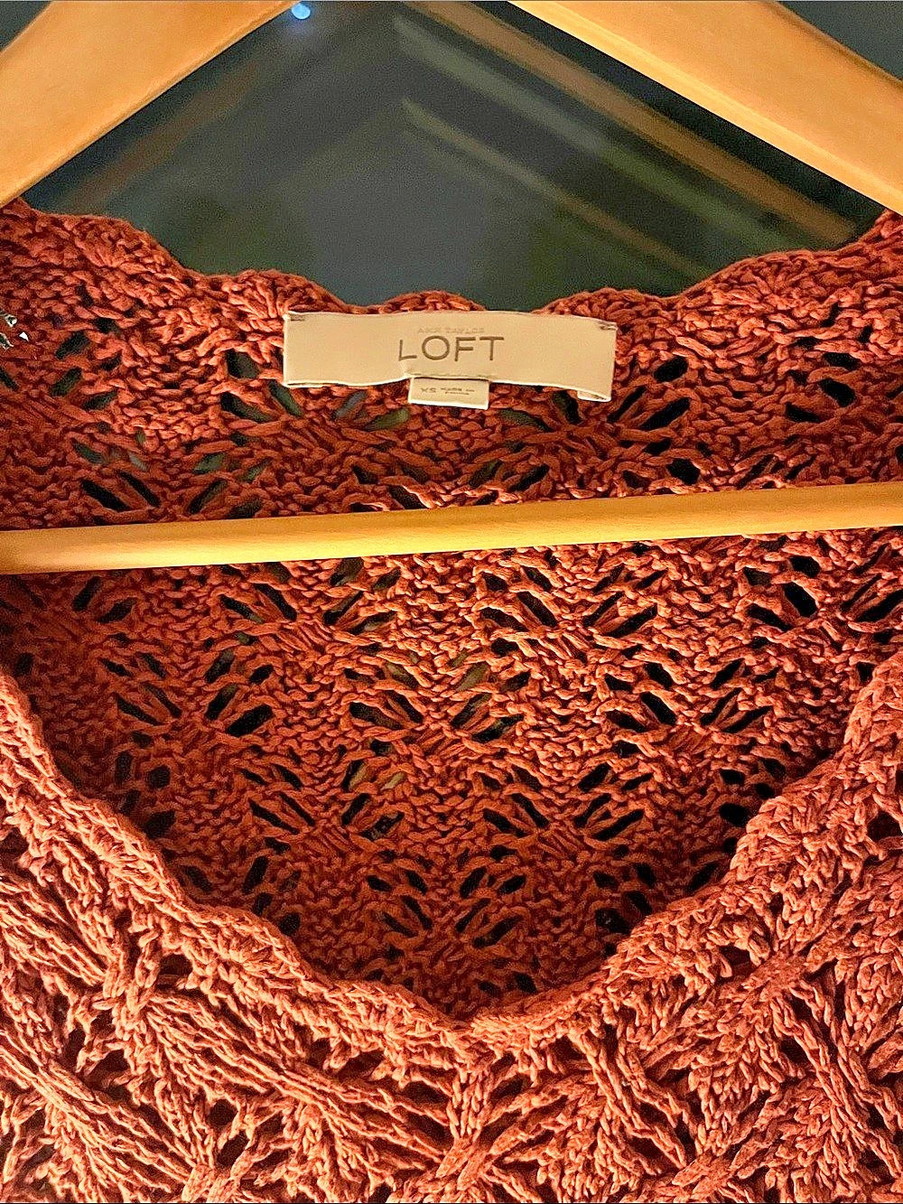 LOFT Textured cotton knitted Scalloped Neck Sweater in Rusty Autumn 🍂 Orange